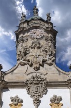 Clock tower of the castle church in the courtyard of the Ellingen Residence, Ellingen, Middle