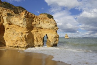 Rocky coast and beach, Praia do Camilo, Lagos, Algarve, Portugal