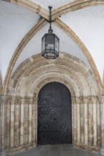 Ribbed vault and entrance decorated with magnificent stone carvings to the medieval Temple Church,