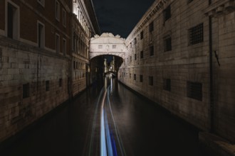 Serene nighttime beauty of Venice, Italy, with its stunning historic architecture gracefully