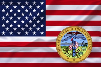 The flag of the USA with the coat of arms of Iowa, Studio