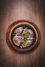 Fried apkhazura, cutlet in a fat grid, spicy, Georgian dish, fried on ketsi, homemade, no people