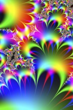 A vivid display of multicolored fractal patterns with intricate designs creating a visually