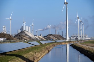 Solar park on the Slaperdijk dike near Eemshaven, test project, 17000 solar modules have been