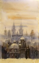 Prague in the Fog, Painting by Adolf Hitler (1889-1945), Historical, digitally restored