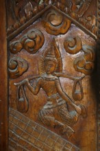 Temple door decorated with wood carvings in Buddhist monastery complex Buddhist temple complex Wat