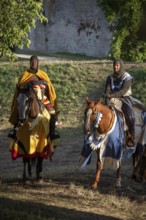 Knight performers on horses, participants, Medieval Week, Hanseatic city of Visby, UNESCO World