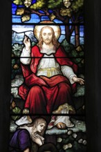 Detail of Jesus Christ the Good Physician, stained glass window, Church of Saint Mary, Mendlesham,