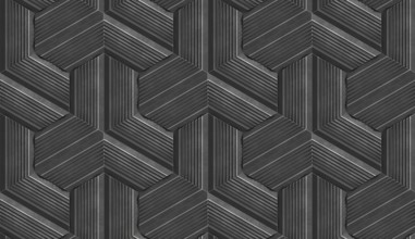 A modern 3D illustration featuring hexagon stripes with a textured, geometric pattern. The design