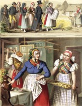 Traditional costumes in Germany around 1820, Province of Silesia, Buchwald, Fischbach, A woman at