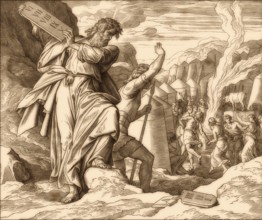 Moses destroying the tables, Golden Calf, Old Testament, by Julius Schnorr von Carolsfeld, 1860