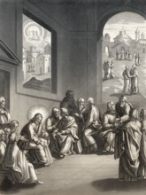 Jesus teaches the disciples about humilty and fraternal correction, steel engraving 1853, digitally