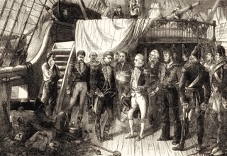 Admiral Horatio Nelson receiving the Spanish Admiral's sword, Battle of Cape St. Vincent, 1797,