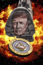 Symbolic image, Trump kicks the great US presidential seal, US democracy in danger, EU and Germany