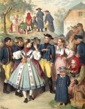 Traditional costumes in Germany around 1820, Bohemia, Pilsen district, A group of people in