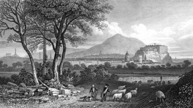 View from Craigleith, Edinburgh, Scotland, 19th century, from Modern Athens by Th. H. Shepherd