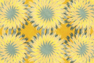 This vibrant background features an artistic rendering of sunflower blooms in shades of yellow and