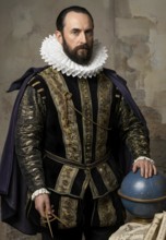 Portrait of Johannes Kepler, historical illustration, digitally edited, planets, space, astronomy,