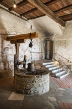 Fountain parlour with the castle fountain in the historic Meersburg Castle, museum, sight, Lake