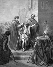 Peter and John heal a lame man, Acts chapter 3, verse 7, paralyzed person, right hand, illness,
