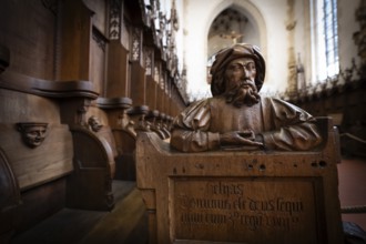 Carved half-figure, oak choir stalls for the monks, 1493 by Jörg Syrlin the Younger, also Sürlin or