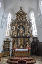 High altar from 1630, Catholic parish church of St Emmeram, Wemding, Swabia, Bavaria, Germany