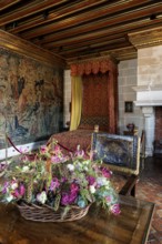 Historic bedroom, Chenonceau Castle, Château de Chenonceau, Department Indre-et-Loire, Centre-Val