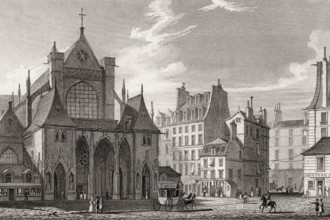 The Benedictine Abbey of Saint-Germain-des-Prés, Paris, antique steel engraved print, 1831