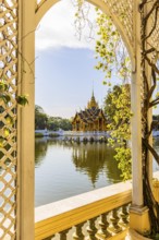 Garden pavilion, open gilded pavilion at the back, Buddhist temple complex, Thai King's Summer