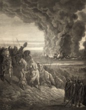 Joshua Burns the Town of Ai, Old Testament, Gustave Doré, 1863