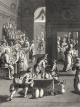 The wedding in Cana of Galilee, Steel engraving 1853, digitally restored