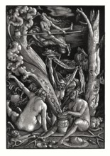 Three witches prepare for the Sabbath, by Hans Baldung Grien, 1510, facsimile of the 19th century