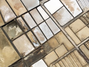 Salt mining plant, Salinas de Janubio, top-down, near Yaiza, drone shot, Lanzarote, Canary Islands,