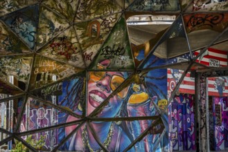 Graffiti on the former US eavesdropping facility on Teufelsberg in Grunewald, Berlin, Germany