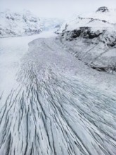 Aerial view of the stunning Icelandic winter landscape, showcasing remote, wild nature with