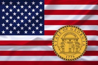 The flag of the USA with the coat of arms of Georgia, Studio