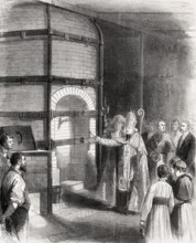 Jean-Pierre Mabille, a French Catholic prelate blesses the new Anagama kilns, Manufacture nationale