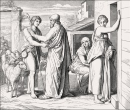 Jacob works for Laban, Old Testament, by Julius Schnorr von Carolsfeld, 1860