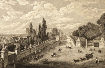 Belvue in Brussels, Belgium, park, square, pedestrian, promenade, horse-drawn carriage, rider,