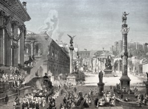 Reconstruction of the Roman Forum or Forum Romanum in ancient Rome