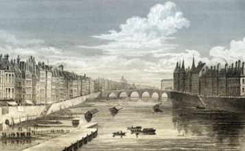 Pont au Change, Paris, antique steel engraved print, 1831