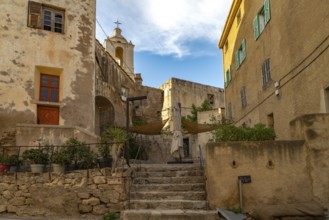 The old town in the citadel with the church of St-Jean-Baptiste in Calvi, Balagne, Corsica, France