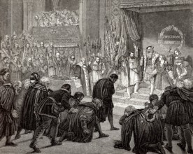 Die Abdankung von Gustav I. von Schweden oder Gustav Vasa, 1496-1560, schwedischer König von