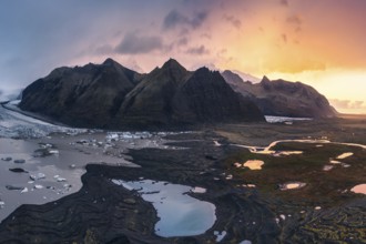 Captivating sunset lighting up the rugged landscape around Vatnajökull Glacier, located within