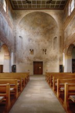 Interior view, western apse, nave, ceiling painting, parish church of St George, Oberzell,