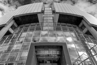 Entrance to the Bastille Opera House, Place de la Bastille, black and white, Paris, France