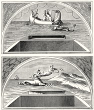 Prophet Jonah being thrown into the Sea, Catacomb of Priscilla, Rome, Italy