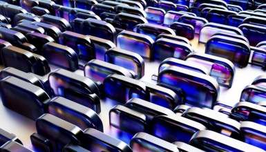 Dynamic abstract pattern featuring metallic and glass like rounded shapes. The shimmering