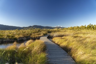 Jetty in the Étang de Biguglia Lagoon Nature Reserve in Biguglia near Bastia, Corsica, France