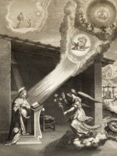 The Angel Gabriel brings the message to Mary about Jesus' birth, 1853, Steel engraving digitally